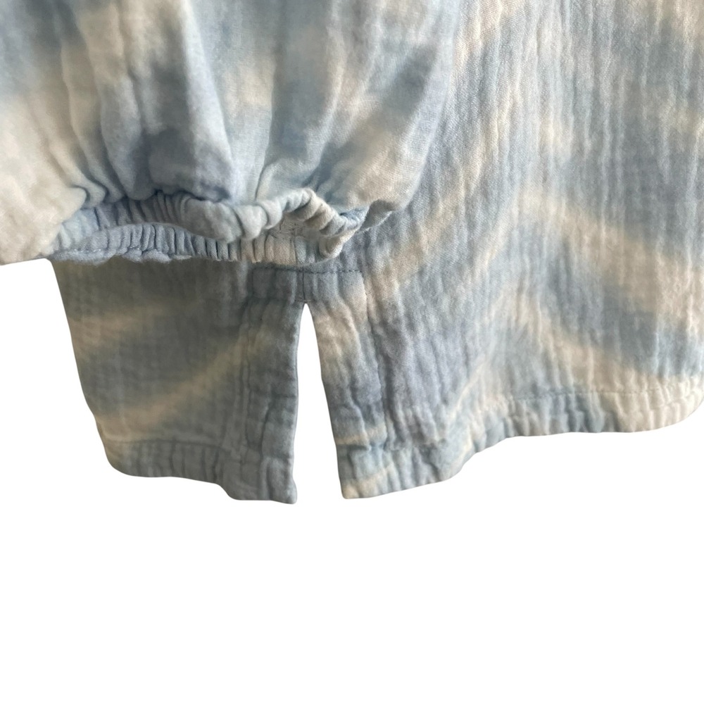 Soft Surroundings Floral White Blue Sky Top XL Ruched V-Neck Cottagecore Blouse - Picture 7 of 9